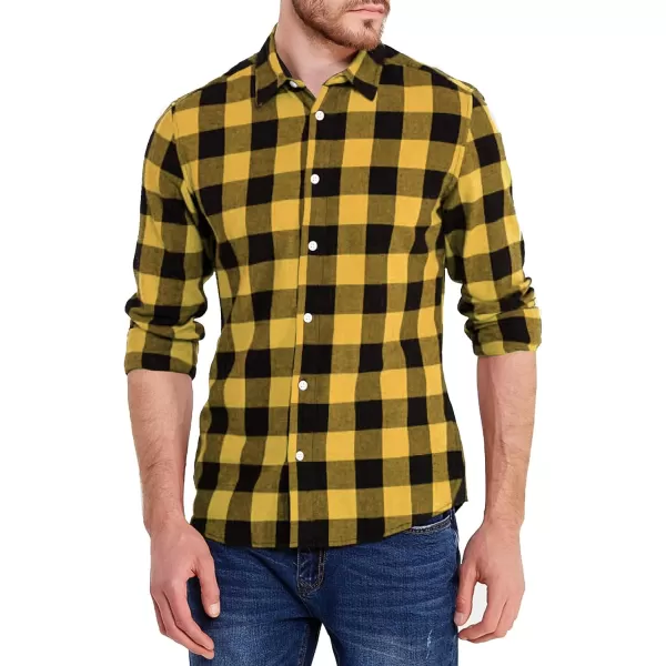 JMIERR Men's Flannel Shirts Casual Long Sleeve Button-Down Plaid Brushed Cotton Shirt