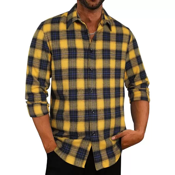JMIERR Men's Flannel Shirts Casual Long Sleeve Button-Down Plaid Brushed Cotton Shirt