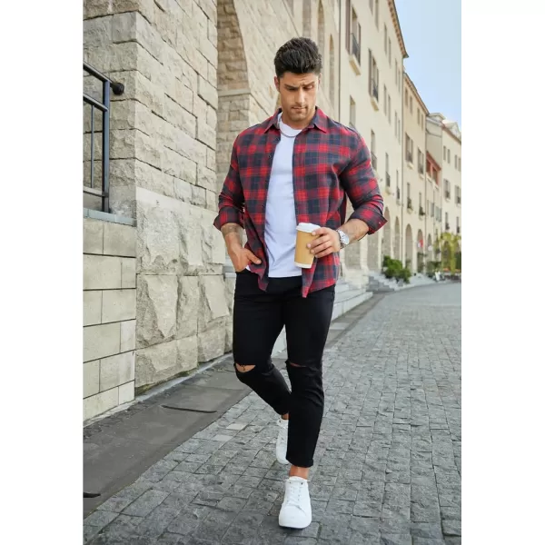 JMIERR Men's Flannel Shirts Casual Long Sleeve Button-Down Plaid Brushed Cotton Shirt