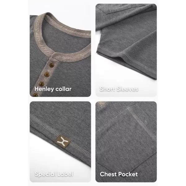 JMIERR Men's Henley Short Sleeve T-Shirt Cotton Casual Shirts with Pockets