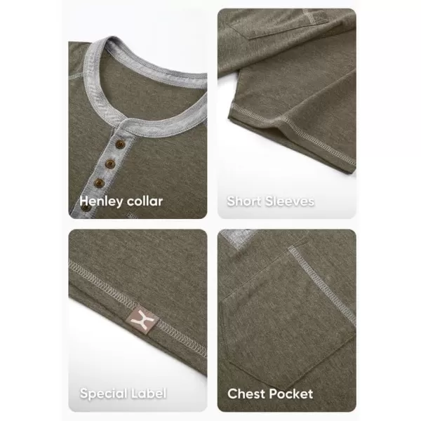 JMIERR Men's Henley Short Sleeve T-Shirt Cotton Casual Shirts with Pockets