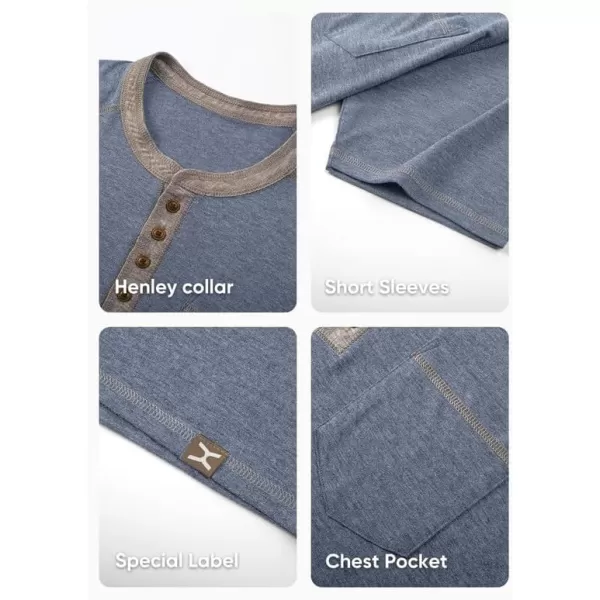 JMIERR Men's Henley Short Sleeve T-Shirt Cotton Casual Shirts with Pockets