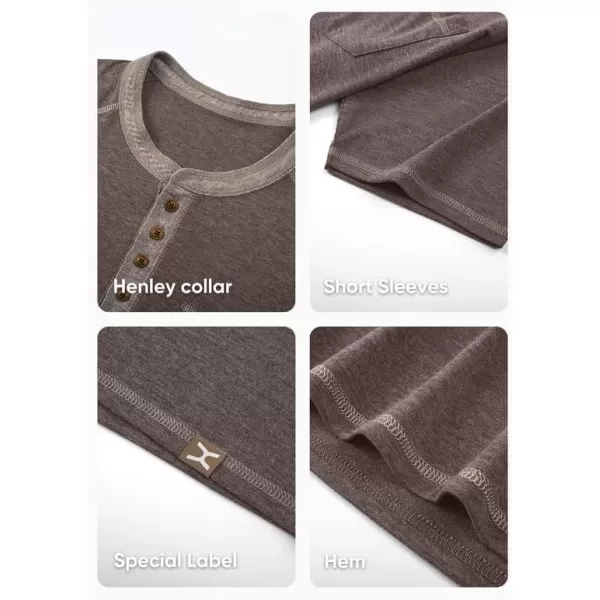 JMIERR Men's Henley Short Sleeve T-Shirt Cotton Casual Shirts with Pockets