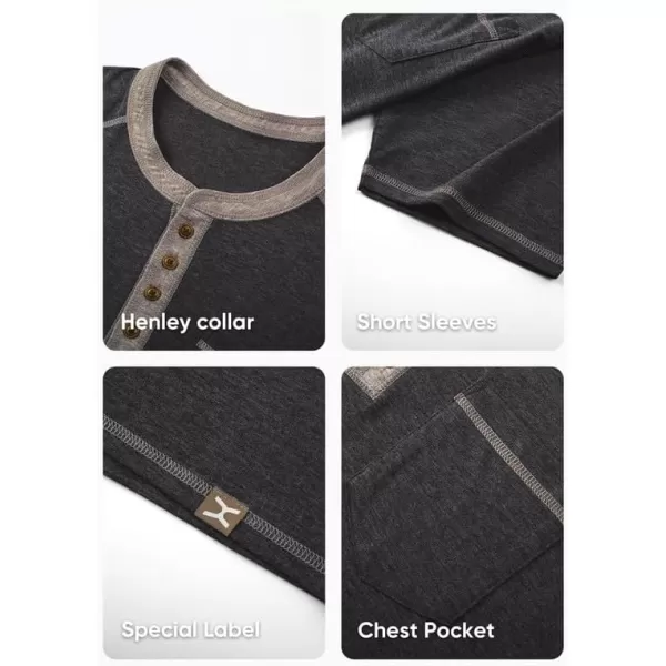 JMIERR Men's Henley Short Sleeve T-Shirt Cotton Casual Shirts with Pockets