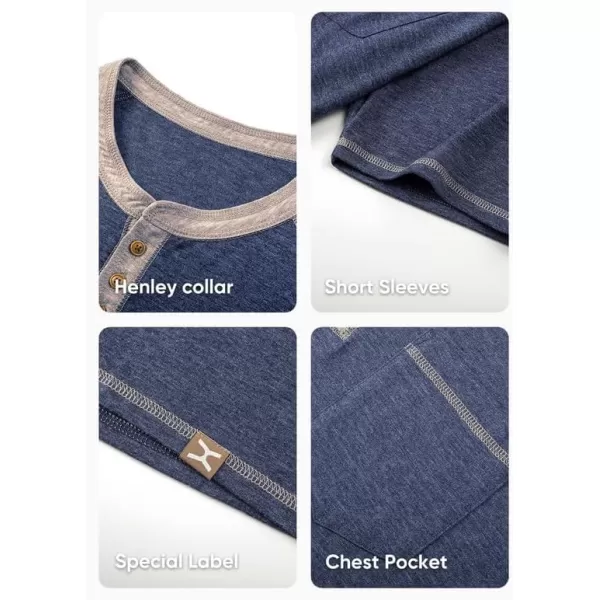 JMIERR Men's Henley Short Sleeve T-Shirt Cotton Casual Shirts with Pockets