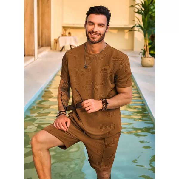 JMIERR Men's Jacquard Knit Lounge Sets Short Sleeve T-Shirts and Shorts Matching Set Loungewear Sweatsuit with Pockets