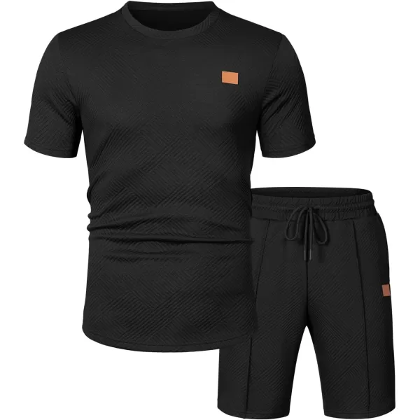 JMIERR Men's Jacquard Knit Lounge Sets Short Sleeve T-Shirts and Shorts Matching Set Loungewear Sweatsuit with Pockets