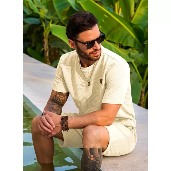 JMIERR Men's Jacquard Knit Lounge Sets Short Sleeve T-Shirts and Shorts Matching Set Loungewear Sweatsuit with Pockets