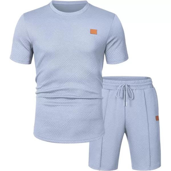 JMIERR Men's Jacquard Knit Lounge Sets Short Sleeve T-Shirts and Shorts Matching Set Loungewear Sweatsuit with Pockets