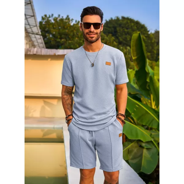 JMIERR Men's Jacquard Knit Lounge Sets Short Sleeve T-Shirts and Shorts Matching Set Loungewear Sweatsuit with Pockets
