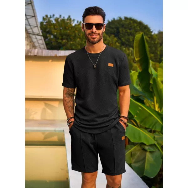 JMIERR Men's Jacquard Knit Lounge Sets Short Sleeve T-Shirts and Shorts Matching Set Loungewear Sweatsuit with Pockets