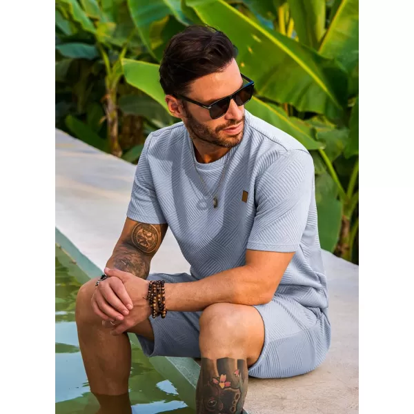 JMIERR Men's Jacquard Knit Lounge Sets Short Sleeve T-Shirts and Shorts Matching Set Loungewear Sweatsuit with Pockets