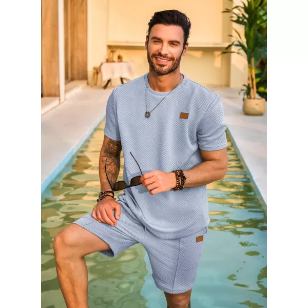 JMIERR Men's Jacquard Knit Lounge Sets Short Sleeve T-Shirts and Shorts Matching Set Loungewear Sweatsuit with Pockets