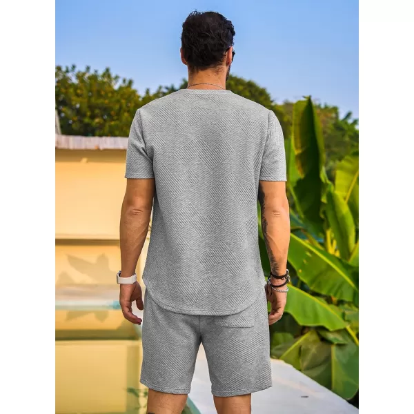 JMIERR Men's Jacquard Knit Lounge Sets Short Sleeve T-Shirts and Shorts Matching Set Loungewear Sweatsuit with Pockets