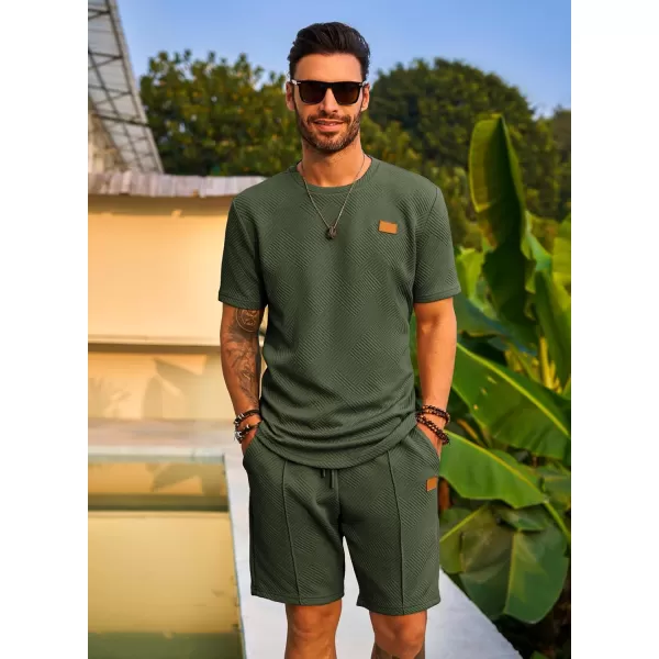 JMIERR Men's Jacquard Knit Lounge Sets Short Sleeve T-Shirts and Shorts Matching Set Loungewear Sweatsuit with Pockets