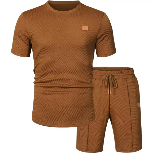 JMIERR Men's Jacquard Knit Lounge Sets Short Sleeve T-Shirts and Shorts Matching Set Loungewear Sweatsuit with Pockets