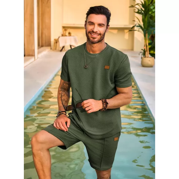 JMIERR Men's Jacquard Knit Lounge Sets Short Sleeve T-Shirts and Shorts Matching Set Loungewear Sweatsuit with Pockets