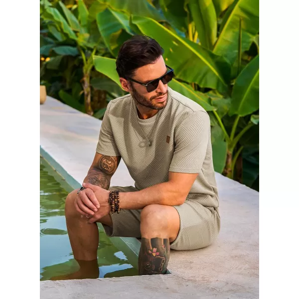 JMIERR Men's Jacquard Knit Lounge Sets Short Sleeve T-Shirts and Shorts Matching Set Loungewear Sweatsuit with Pockets