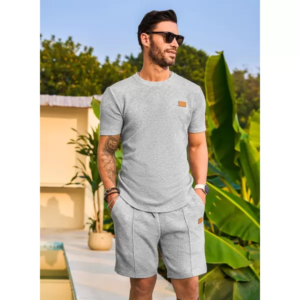 JMIERR Men's Jacquard Knit Lounge Sets Short Sleeve T-Shirts and Shorts Matching Set Loungewear Sweatsuit with Pockets