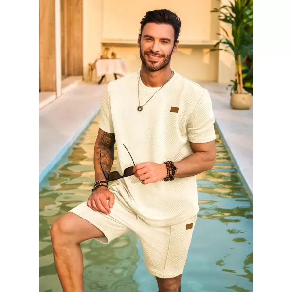 JMIERR Men's Jacquard Knit Lounge Sets Short Sleeve T-Shirts and Shorts Matching Set Loungewear Sweatsuit with Pockets