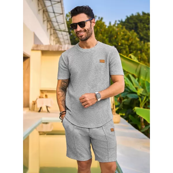 JMIERR Men's Jacquard Knit Lounge Sets Short Sleeve T-Shirts and Shorts Matching Set Loungewear Sweatsuit with Pockets