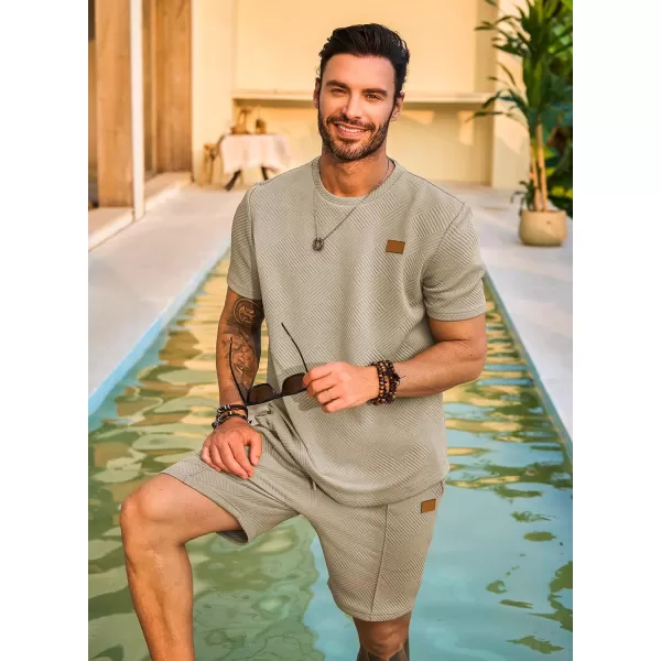 JMIERR Men's Jacquard Knit Lounge Sets Short Sleeve T-Shirts and Shorts Matching Set Loungewear Sweatsuit with Pockets