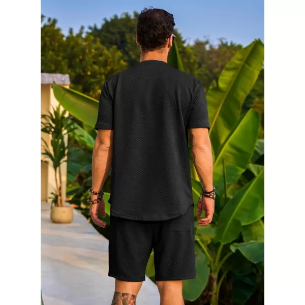 JMIERR Men's Jacquard Knit Lounge Sets Short Sleeve T-Shirts and Shorts Matching Set Loungewear Sweatsuit with Pockets