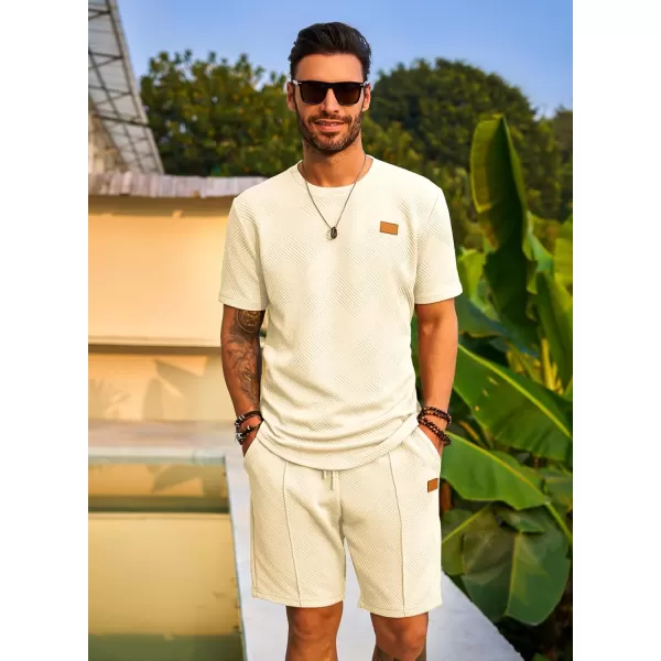 JMIERR Men's Jacquard Knit Lounge Sets Short Sleeve T-Shirts and Shorts Matching Set Loungewear Sweatsuit with Pockets