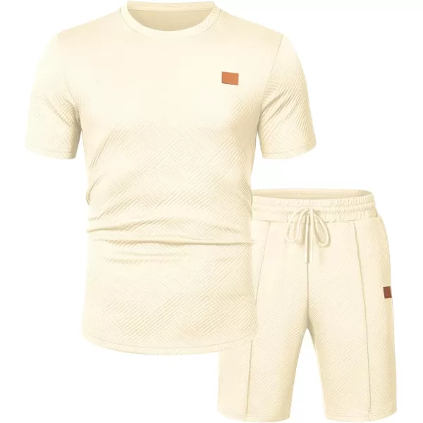 JMIERR Men's Jacquard Knit Lounge Sets Short Sleeve T-Shirts and Shorts Matching Set Loungewear Sweatsuit with Pockets