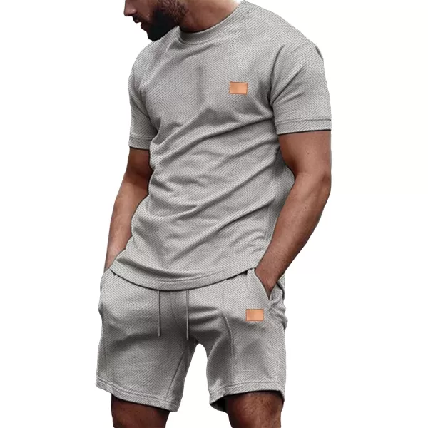 JMIERR Men's Jacquard Knit Lounge Sets Short Sleeve T-Shirts and Shorts Matching Set Loungewear Sweatsuit with Pockets