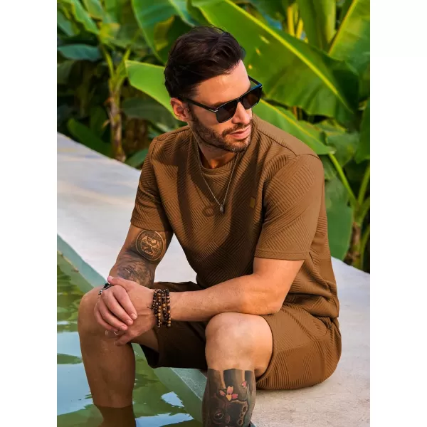 JMIERR Men's Jacquard Knit Lounge Sets Short Sleeve T-Shirts and Shorts Matching Set Loungewear Sweatsuit with Pockets