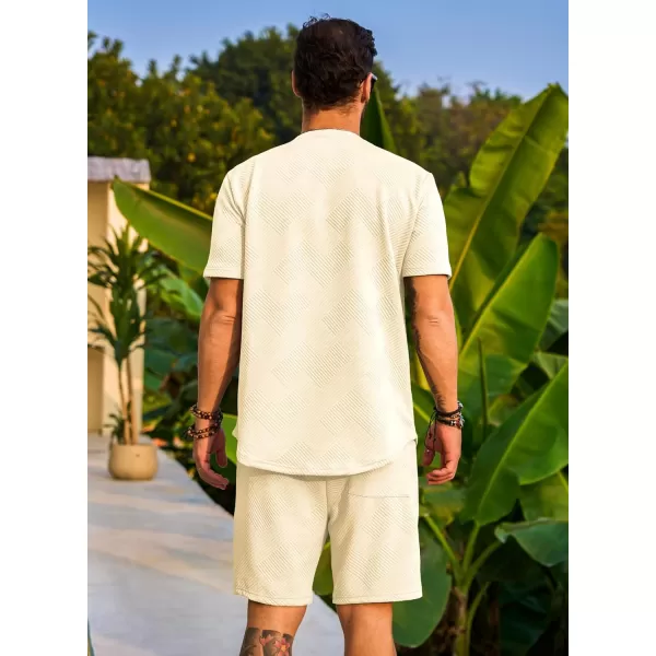 JMIERR Men's Jacquard Knit Lounge Sets Short Sleeve T-Shirts and Shorts Matching Set Loungewear Sweatsuit with Pockets