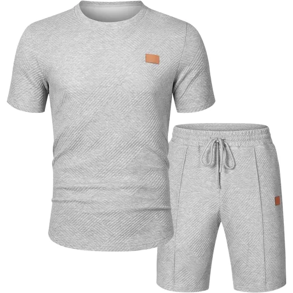 JMIERR Men's Jacquard Knit Lounge Sets Short Sleeve T-Shirts and Shorts Matching Set Loungewear Sweatsuit with Pockets