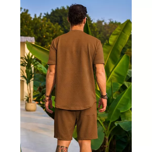 JMIERR Men's Jacquard Knit Lounge Sets Short Sleeve T-Shirts and Shorts Matching Set Loungewear Sweatsuit with Pockets