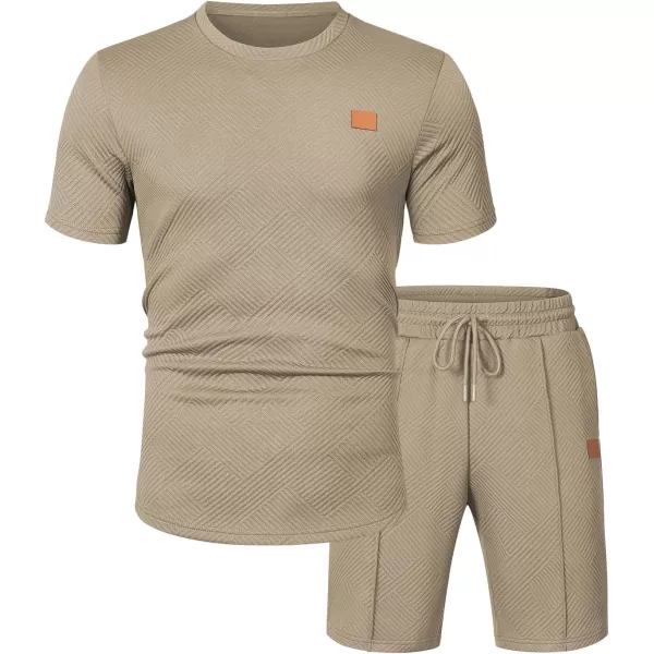 JMIERR Men's Jacquard Knit Lounge Sets Short Sleeve T-Shirts and Shorts Matching Set Loungewear Sweatsuit with Pockets