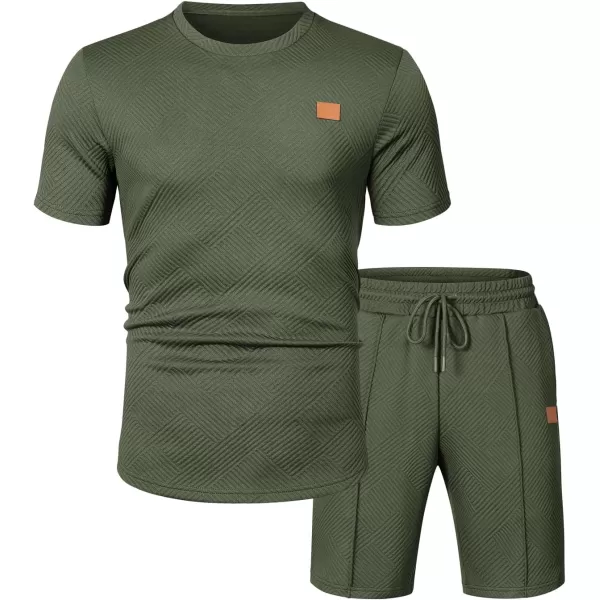 JMIERR Men's Jacquard Knit Lounge Sets Short Sleeve T-Shirts and Shorts Matching Set Loungewear Sweatsuit with Pockets