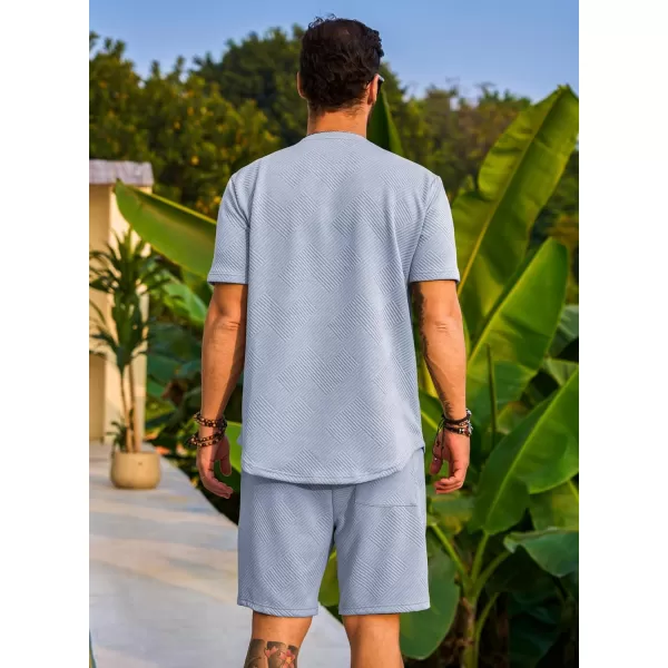 JMIERR Men's Jacquard Knit Lounge Sets Short Sleeve T-Shirts and Shorts Matching Set Loungewear Sweatsuit with Pockets
