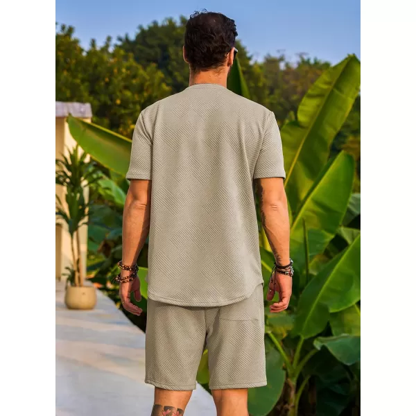JMIERR Men's Jacquard Knit Lounge Sets Short Sleeve T-Shirts and Shorts Matching Set Loungewear Sweatsuit with Pockets