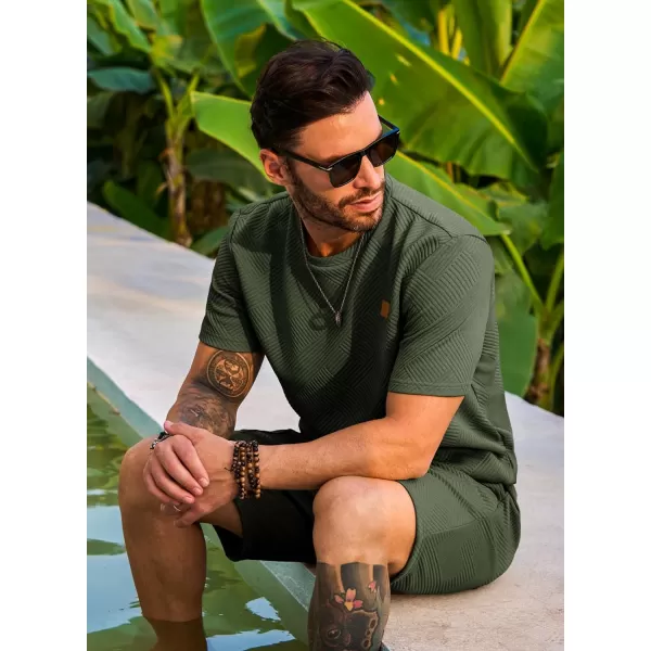 JMIERR Men's Jacquard Knit Lounge Sets Short Sleeve T-Shirts and Shorts Matching Set Loungewear Sweatsuit with Pockets