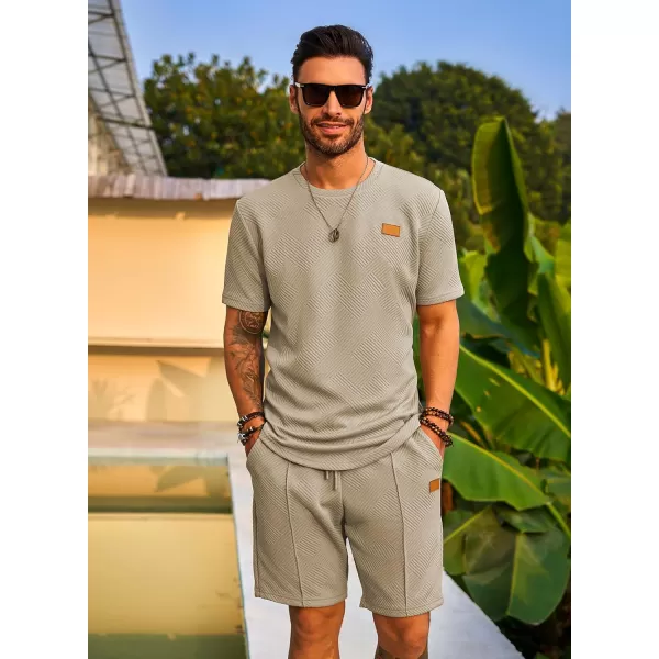 JMIERR Men's Jacquard Knit Lounge Sets Short Sleeve T-Shirts and Shorts Matching Set Loungewear Sweatsuit with Pockets