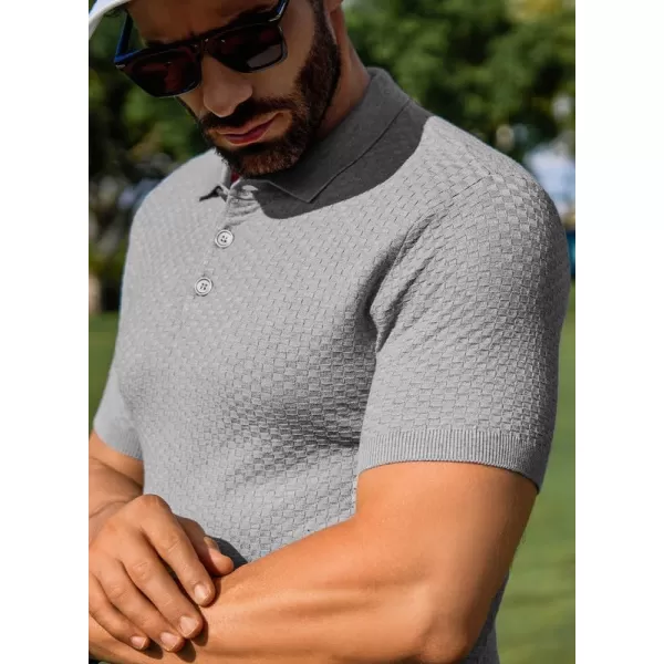 JMIERR Mens Knit Polo Shirts Button Up Textured T Shirts Casual Solid Color Slim Fit Short Sleeve Summer Golf Tee Shirt