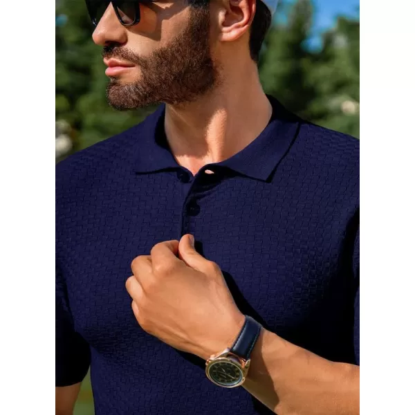 JMIERR Mens Knit Polo Shirts Button Up Textured T Shirts Casual Solid Color Slim Fit Short Sleeve Summer Golf Tee Shirt