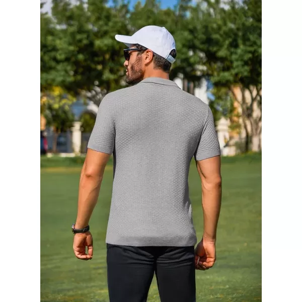JMIERR Mens Knit Polo Shirts Button Up Textured T Shirts Casual Solid Color Slim Fit Short Sleeve Summer Golf Tee Shirt
