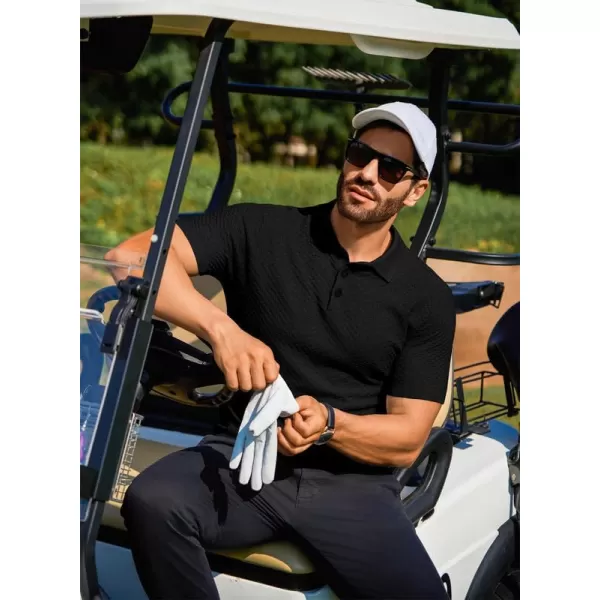 JMIERR Mens Knit Polo Shirts Button Up Textured T Shirts Casual Solid Color Slim Fit Short Sleeve Summer Golf Tee Shirt