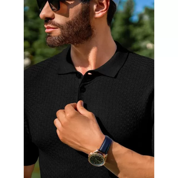 JMIERR Mens Knit Polo Shirts Button Up Textured T Shirts Casual Solid Color Slim Fit Short Sleeve Summer Golf Tee Shirt