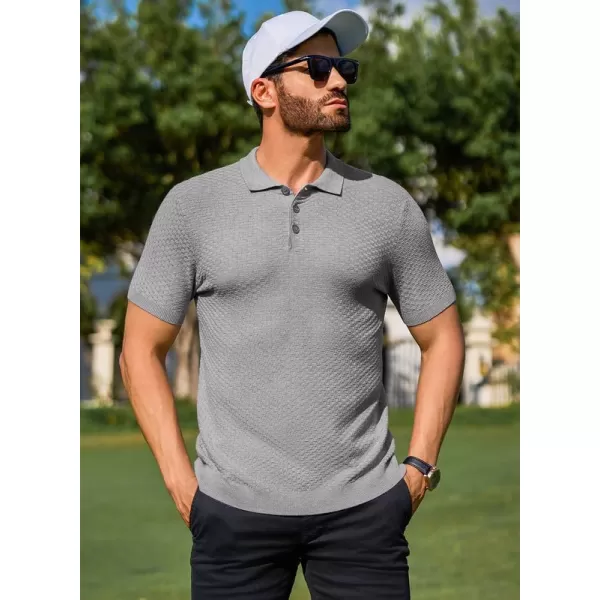 JMIERR Mens Knit Polo Shirts Button Up Textured T Shirts Casual Solid Color Slim Fit Short Sleeve Summer Golf Tee Shirt