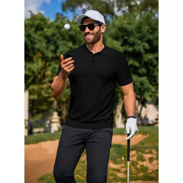 JMIERR Mens Knit Polo Shirts Button Up Textured T Shirts Casual Solid Color Slim Fit Short Sleeve Summer Golf Tee Shirt