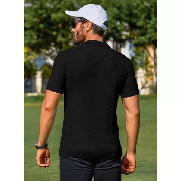 JMIERR Mens Knit Polo Shirts Button Up Textured T Shirts Casual Solid Color Slim Fit Short Sleeve Summer Golf Tee Shirt