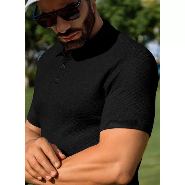 JMIERR Mens Knit Polo Shirts Button Up Textured T Shirts Casual Solid Color Slim Fit Short Sleeve Summer Golf Tee Shirt