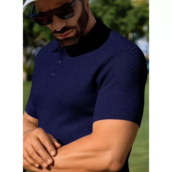 JMIERR Mens Knit Polo Shirts Button Up Textured T Shirts Casual Solid Color Slim Fit Short Sleeve Summer Golf Tee Shirt